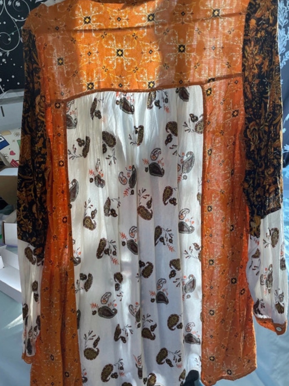 Rust Patchwork Button-Down Blouse (900890) ๐ โ๏ธ - Picture 3 of 3
